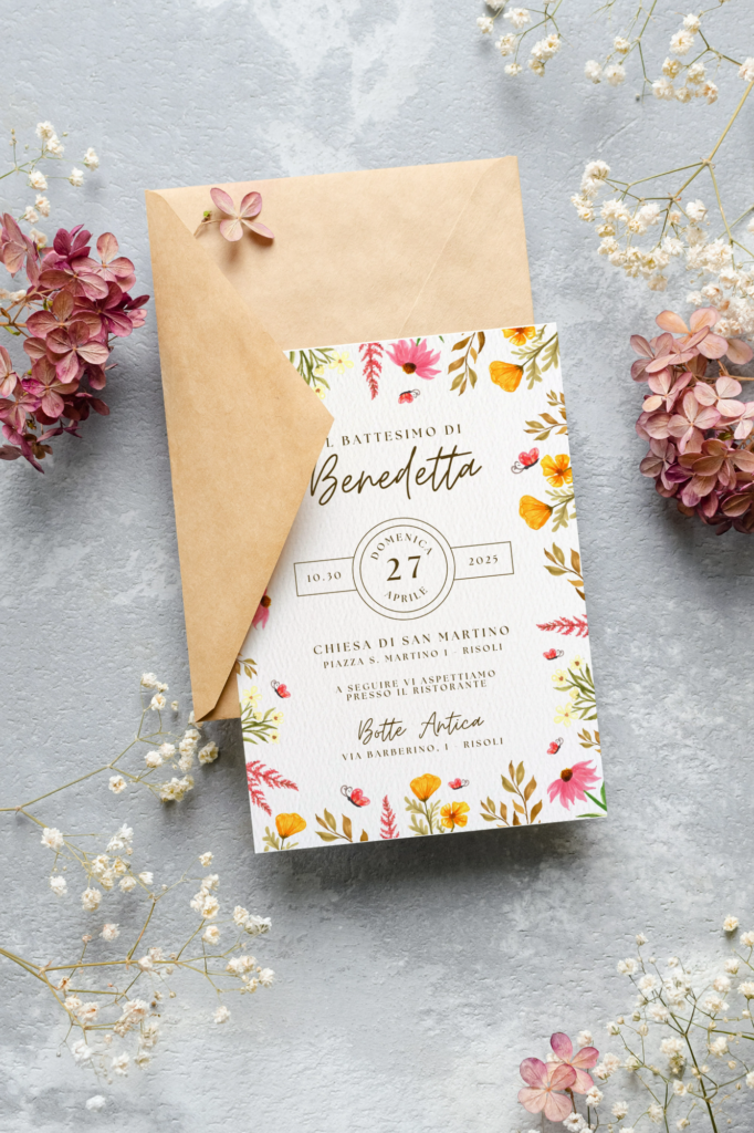 Partecipazione di battesimo tema floreale