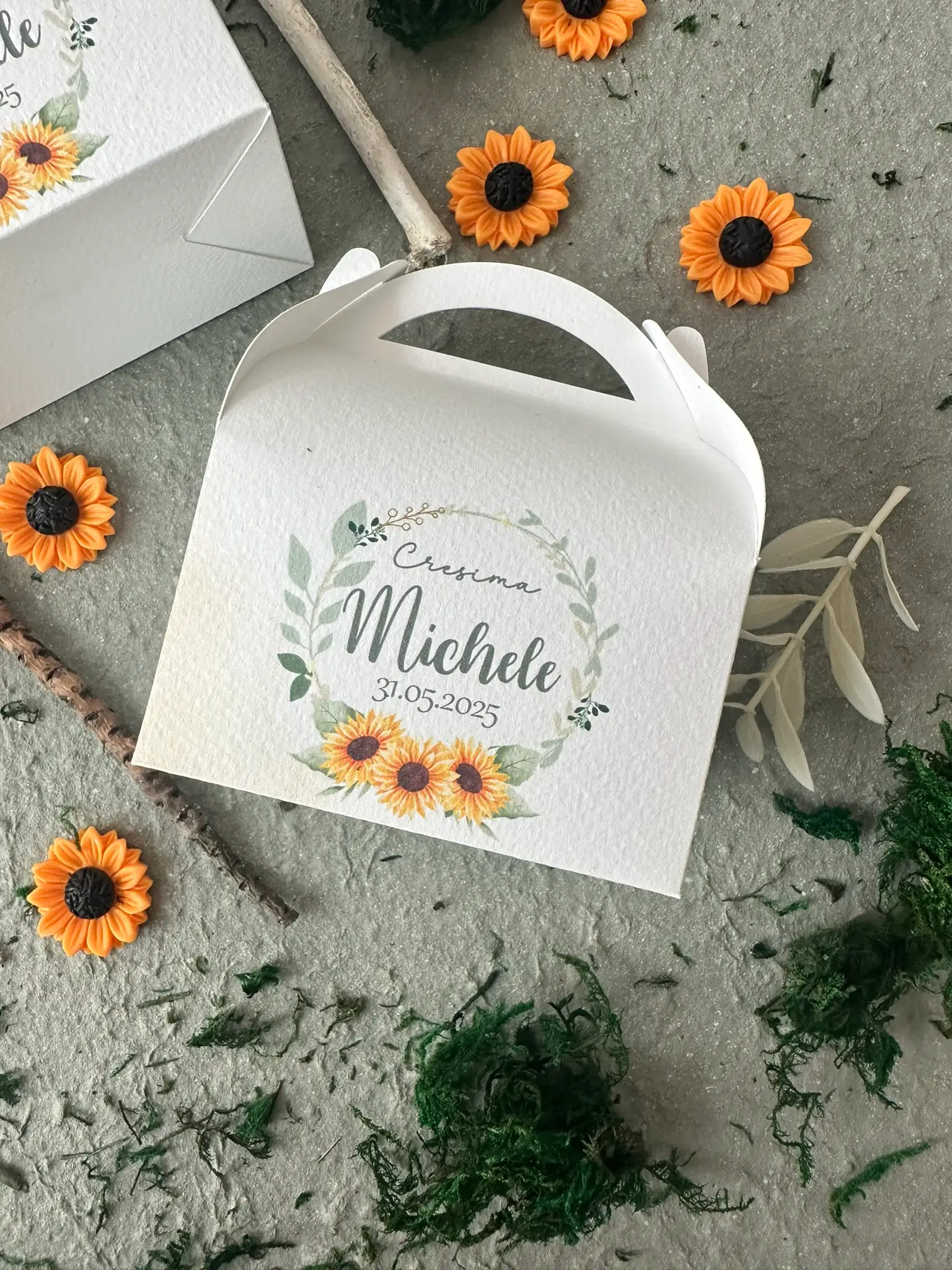 Scatola bauletto porta confetti tema girasole