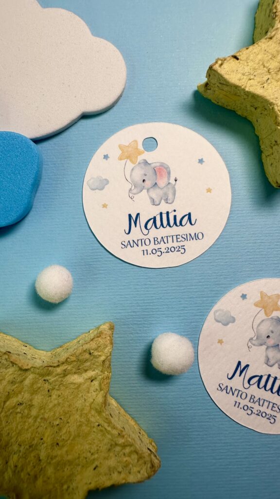 Tag bomboniera battesimo elefantino