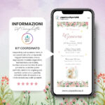Invito digitale battesimo bambina con coniglietta rosa e fiori in acquerello, file PDF o JPG personalizzato stampabile