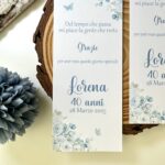 Segnalibro personalizzato per eventi eleganti, in cartoncino floreale azzurro
