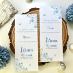 Segnaposto segnalibro floreale azzurro personalizzato con nome e data per cerimonie