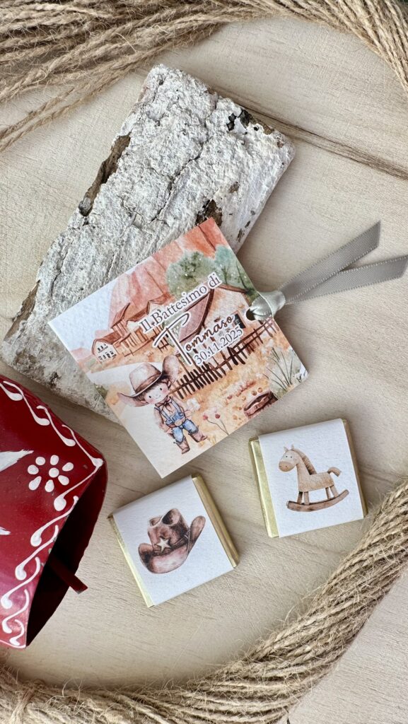 Cartoncino cowboy con cioccolatino personalizzato