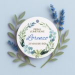 Tag Comunione personalizzati fantasia floreale azzurra