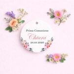 Tag Comunione personalizzati fantasia floreale rosa