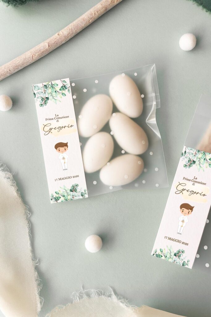 Sacchetto confetti tema eucalipto