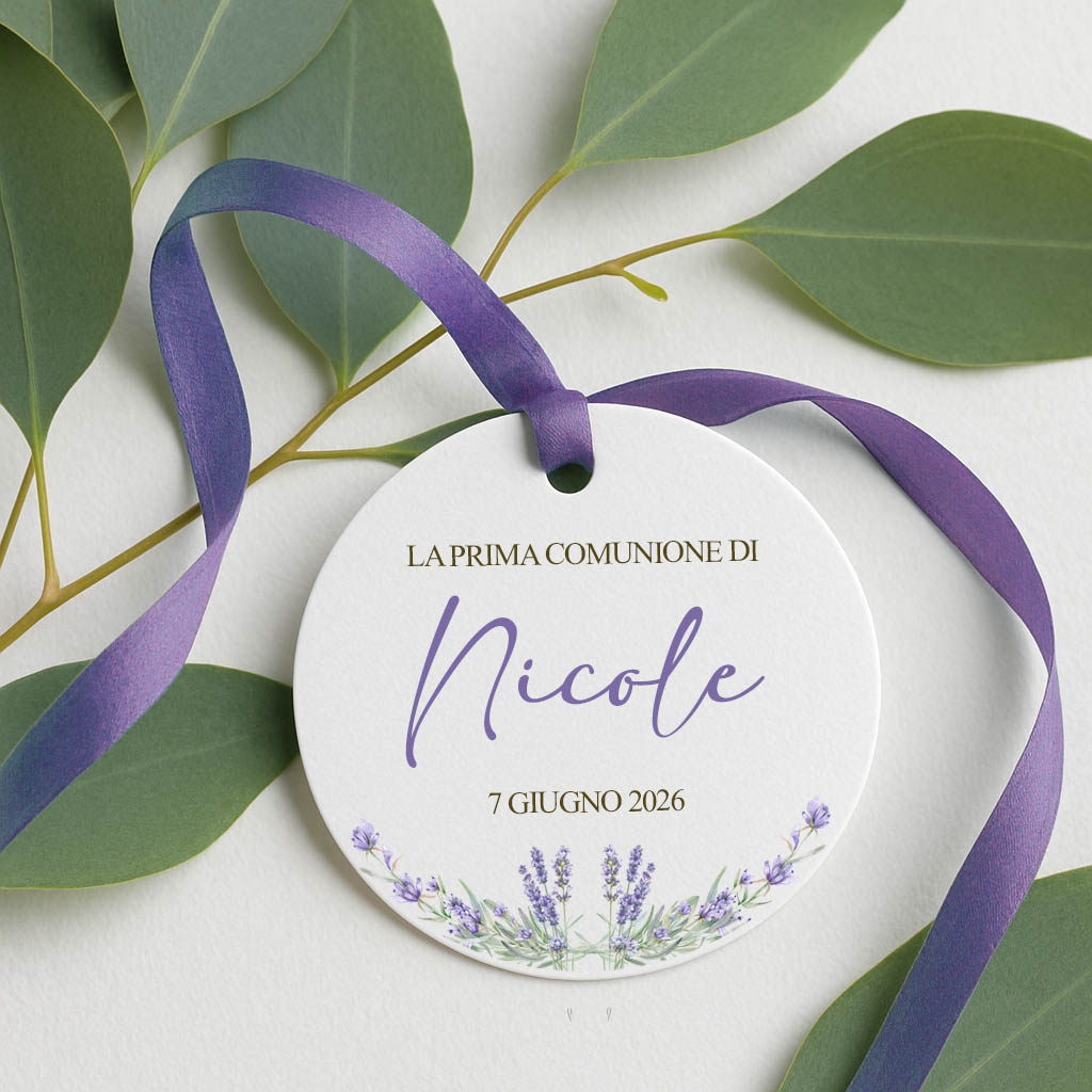 Tag comunione tema fiori lilla