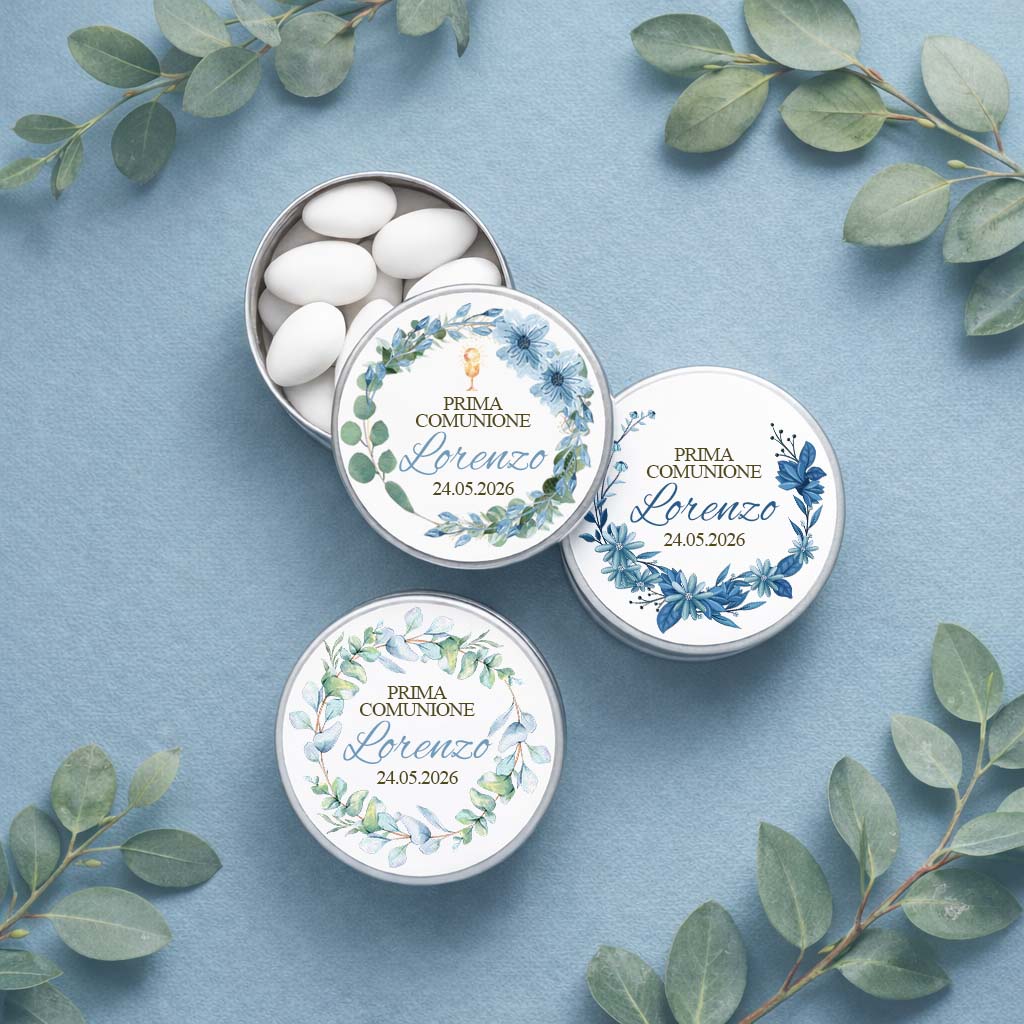 Scatole in latta portaconfetti comunione